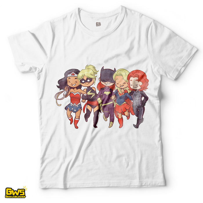 Chibi Superhero Heroines Crossover T-Shirt