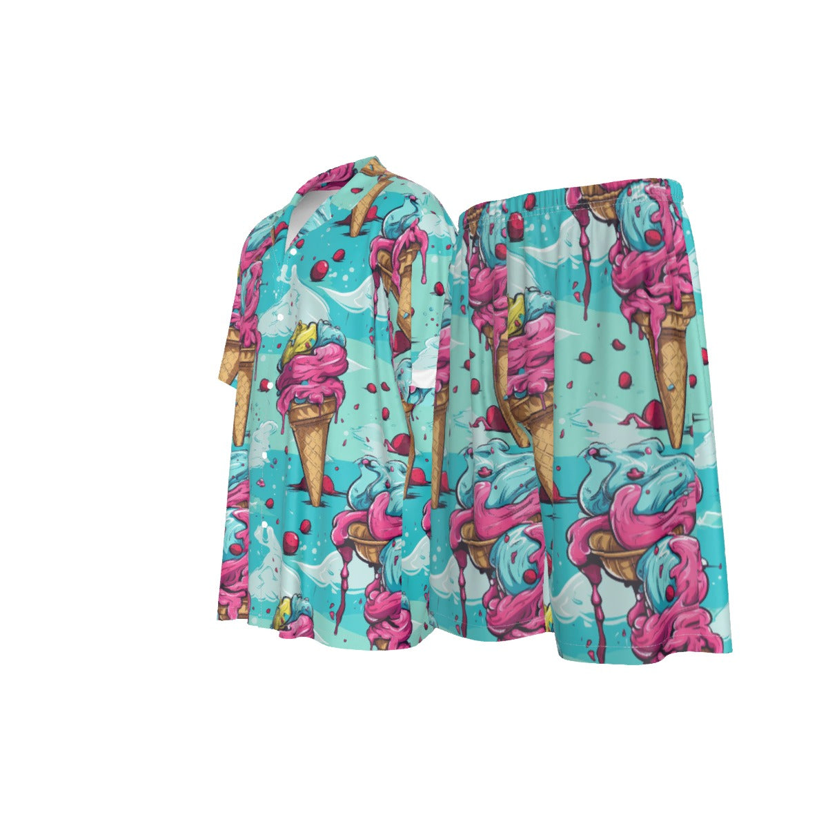 "Frosted Flex" Silk-Style Shirt Suit – Ice Cream Pattern | Made 2 Order