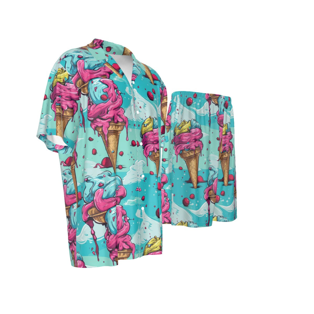 "Frosted Flex" Silk-Style Shirt Suit – Ice Cream Pattern | Made 2 Order