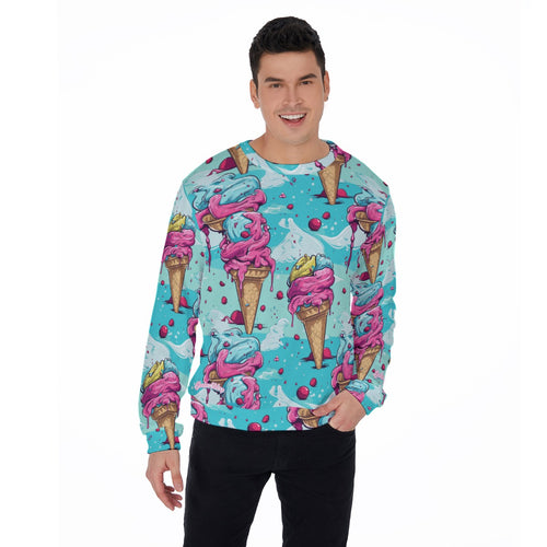 "Cone Cozy" All-Over Print Sweater – Ice Cream Pattern | Made 2 Order