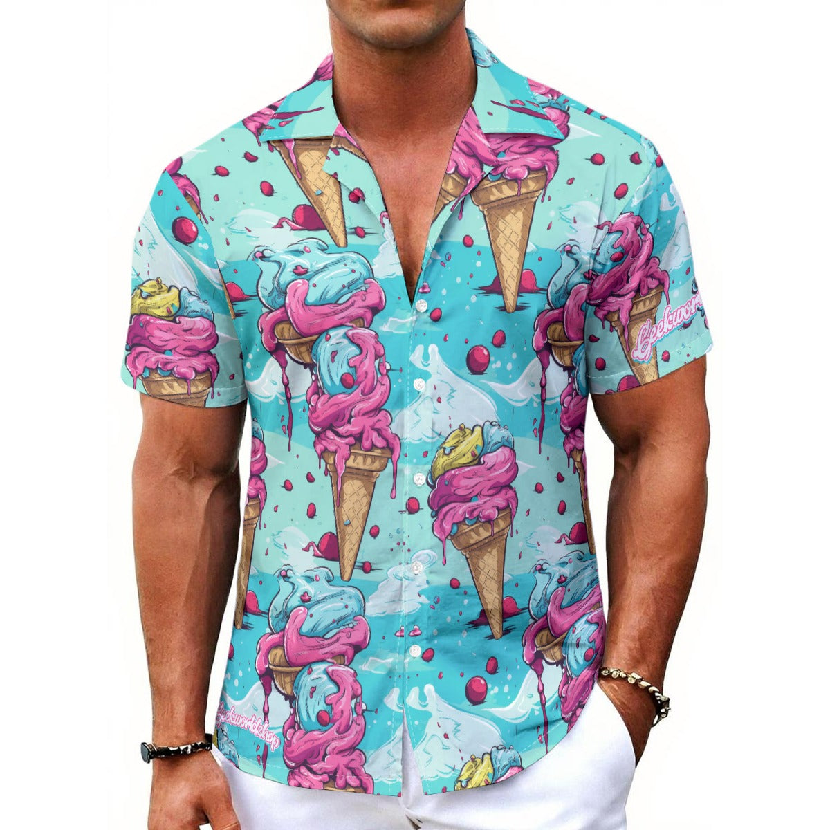 "Sundae Breeze" Hawaiian Shirt – Ice Cream Cone Print | Made 2 Order