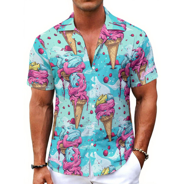 "Sundae Breeze" Hawaiian Shirt – Ice Cream Cone Print | Made 2 Order
