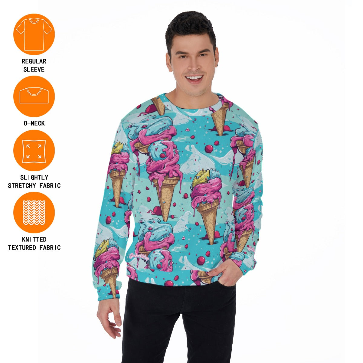 "Cone Cozy" All-Over Print Sweater – Ice Cream Pattern | Made 2 Order