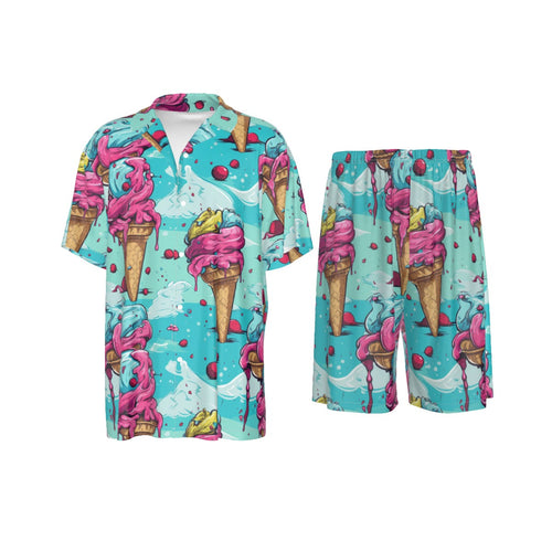 "Frosted Flex" Silk-Style Shirt Suit – Ice Cream Pattern | Made 2 Order