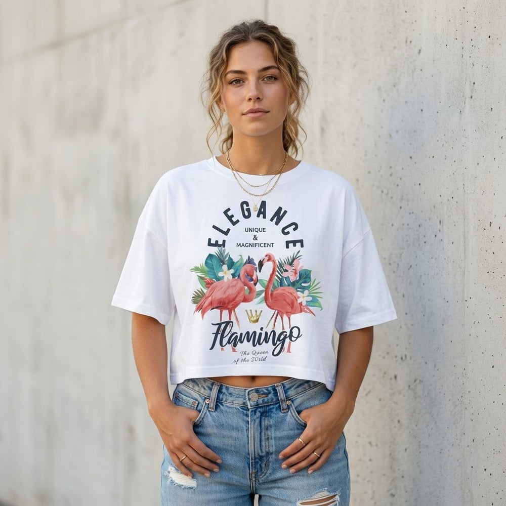 Elegance Flamingo Tropical Crop Top - Summer Beach T-Shirt