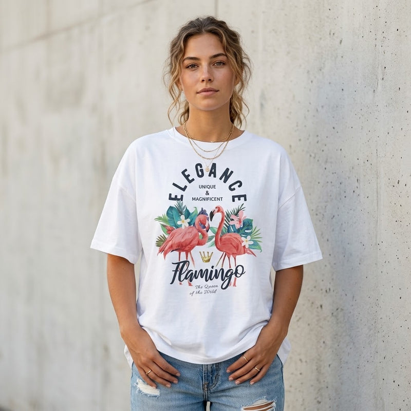 Elegance Flamingo Tropical Crop Top - Summer Beach T-Shirt