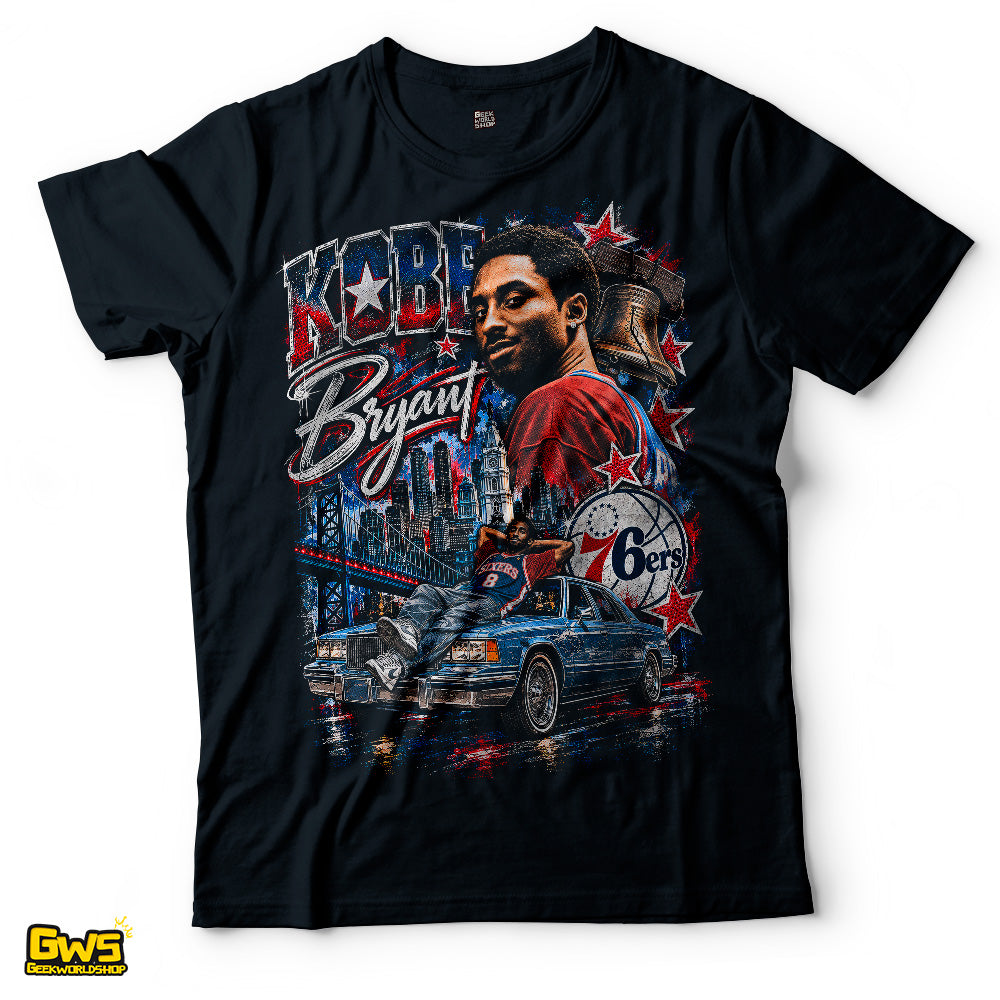 Kobe Bryant Philadelphia 76ers Vintage Bootleg T-Shirt - Black