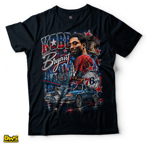 Kobe Bryant Philadelphia 76ers Vintage Bootleg T-Shirt - Black
