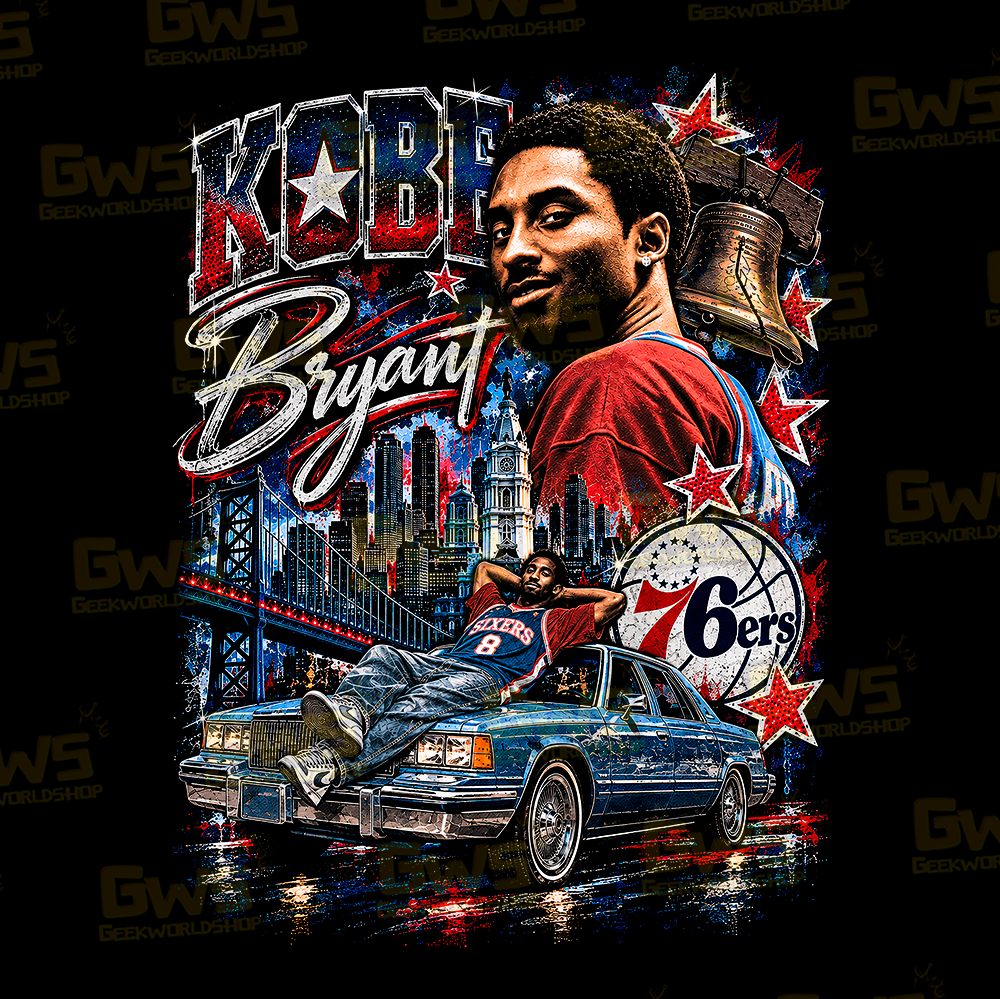 Kobe Bryant Philadelphia 76ers Vintage Bootleg T-Shirt - Black