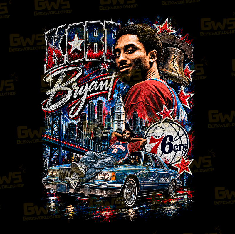 Kobe Bryant Philadelphia 76ers Vintage Bootleg T-Shirt - Black