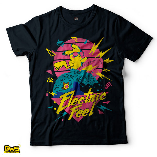 Pikachu Surfing "Electric Feel" Retro 80s Synthwave T-Shirt