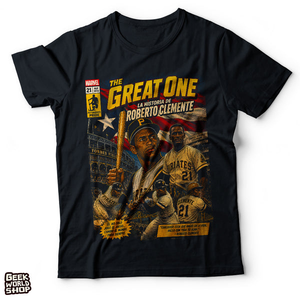 "The Great One" Roberto Clemente Vintage Comic Book Graphic T-Shirt