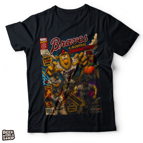 "Braves & Bloopers: Tomahawk Chop" Vintage Comic Book Graphic T-Shirt