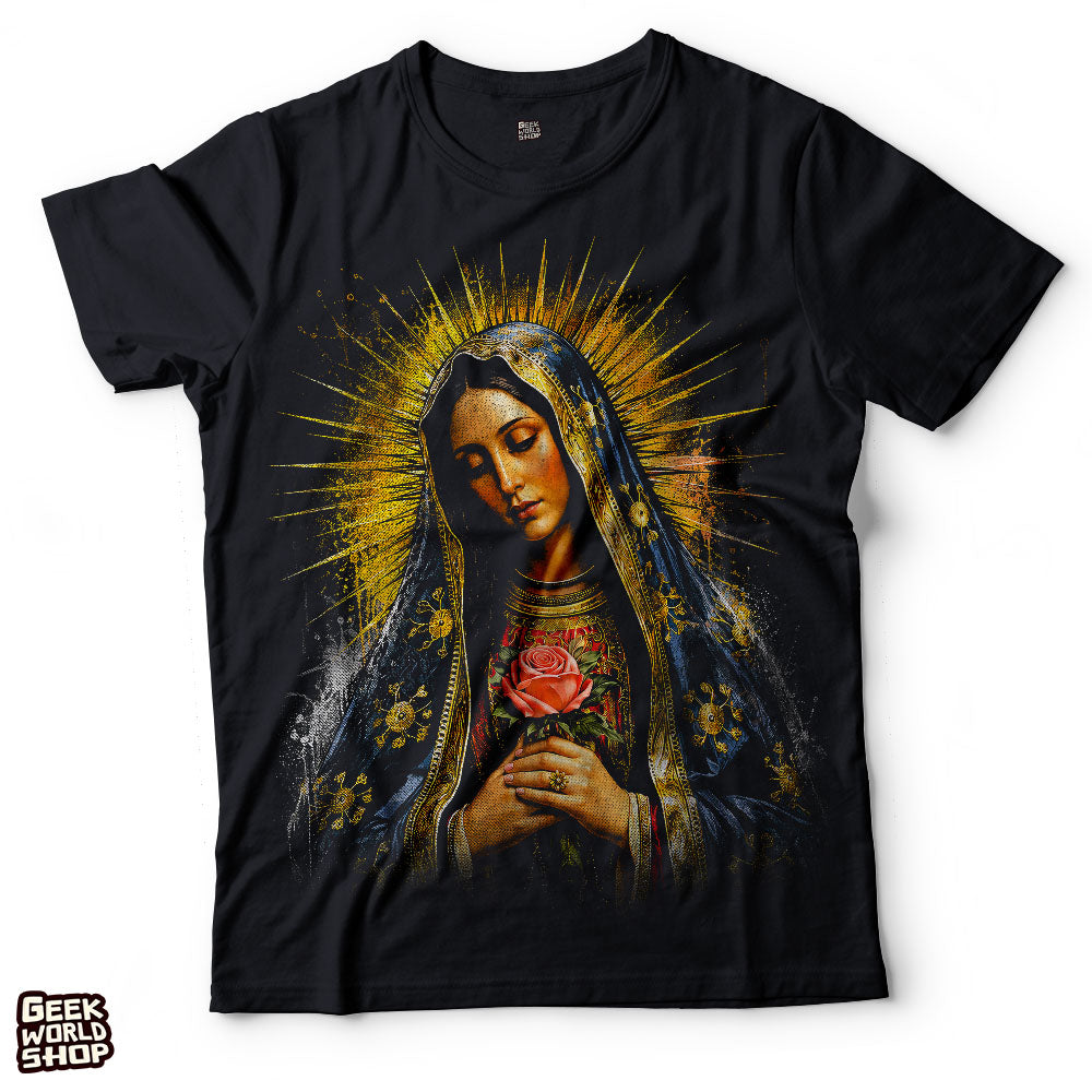 Vintage Virgin Mary Sacred Art Style Catholic Mary Holding Rose t shirt