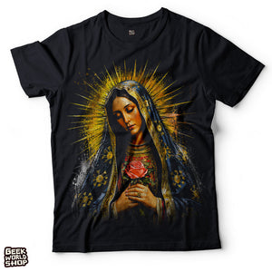 Vintage Virgin Mary Sacred Art Style Catholic Mary Holding Rose t shirt