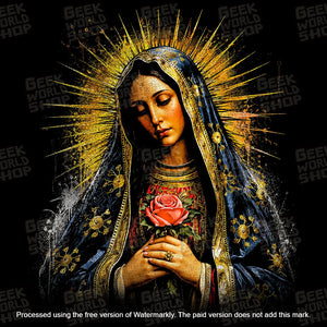 Vintage Virgin Mary Sacred Art Style Catholic Mary Holding Rose t shirt