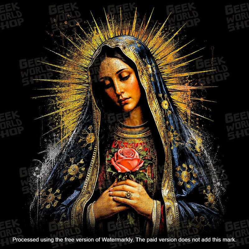 Vintage Virgin Mary Sacred Art Style Catholic Mary Holding Rose t shirt