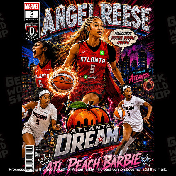 "ATL Peach Barbie" Angel Reese Atlanta Dream Comic Book Graphic T-Shirt