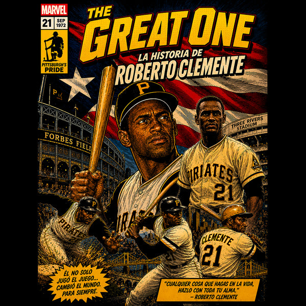 "The Great One" Roberto Clemente Vintage Comic Book Graphic T-Shirt